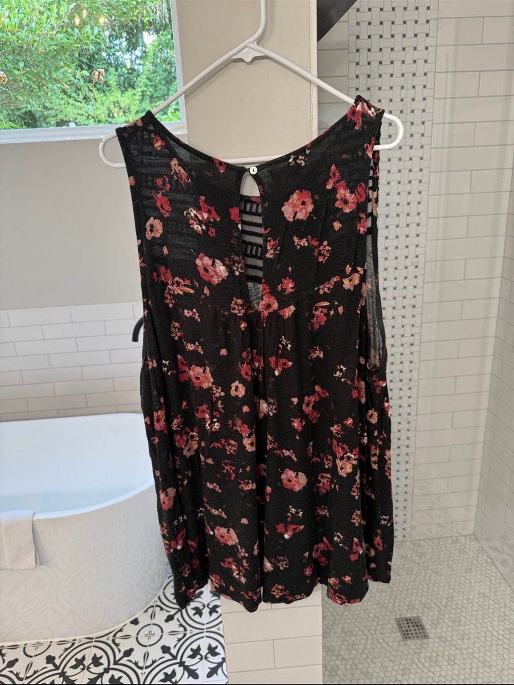 Maurice’s Floral Sleeveless Black Top with Pink Bloom Print